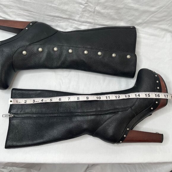 Ugg Womens 7 Cosima Black Leather Knee-High Studded Boots Full Zip 1001615 - Picture 3 of 13